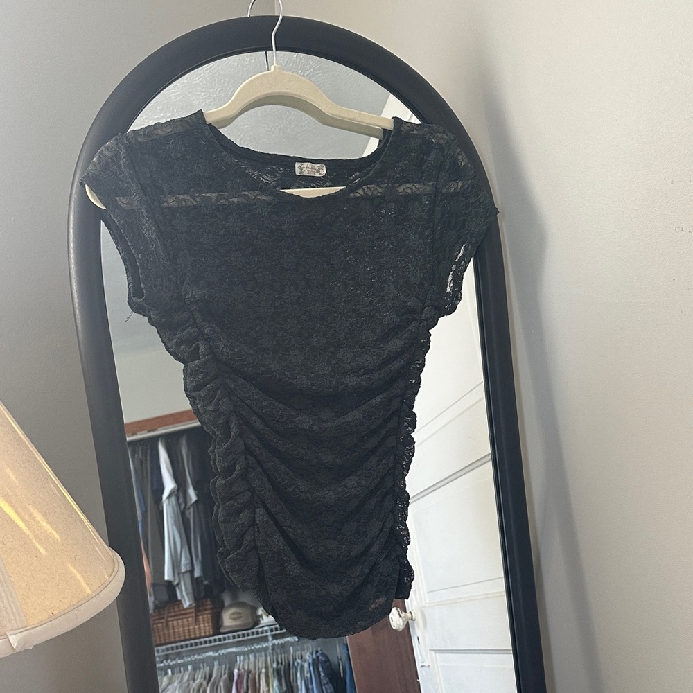Free people Black Lace Ruched Top